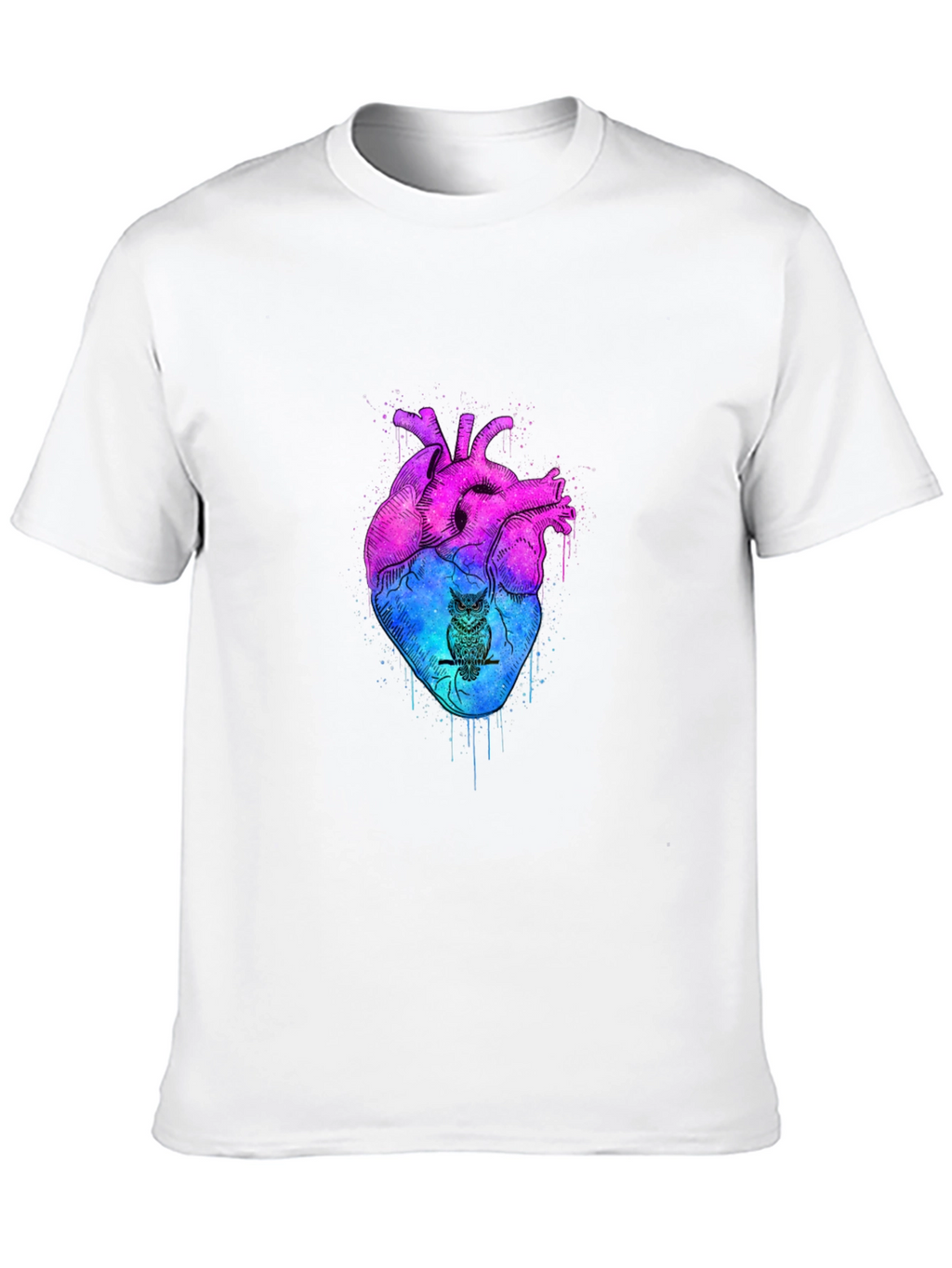 Artistic Heart & Owl Graphic Tee - Unique Design