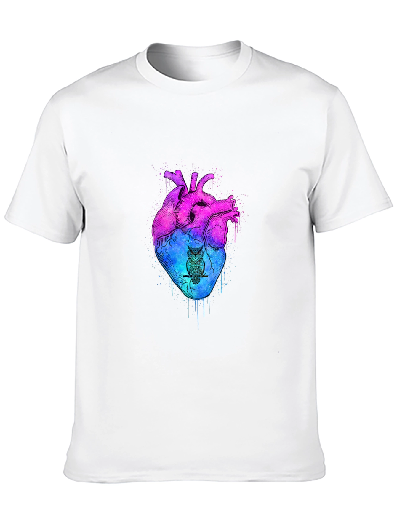 Artistic Heart & Owl Graphic Tee - Unique Design