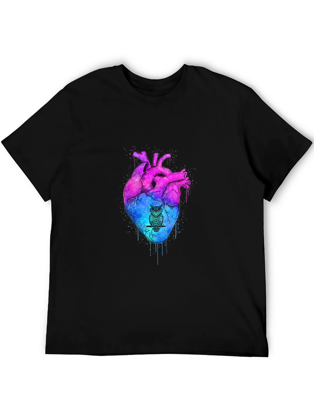 Artistic Heart & Owl Graphic Tee - Unique Design