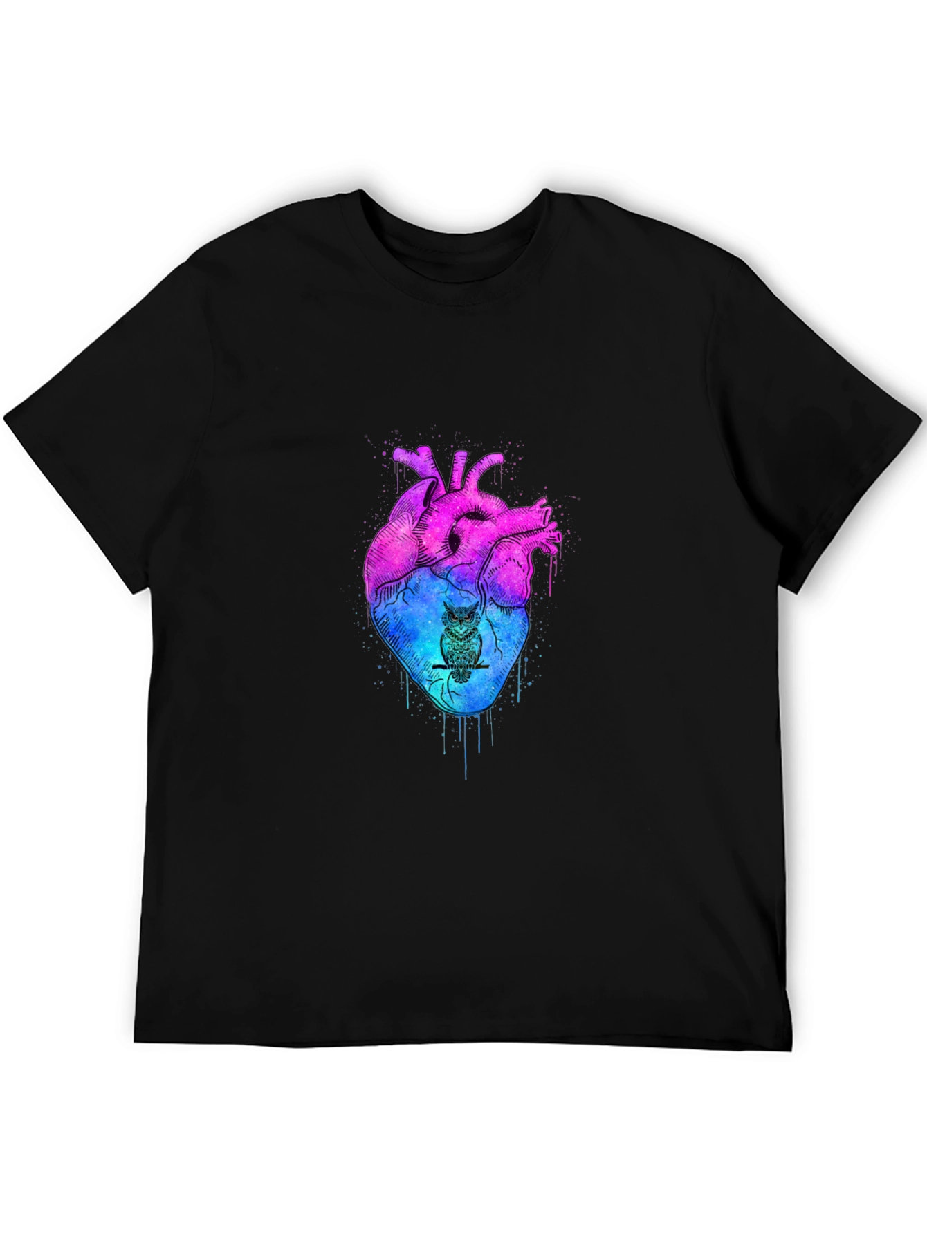 Artistic Heart & Owl Graphic Tee - Unique Design