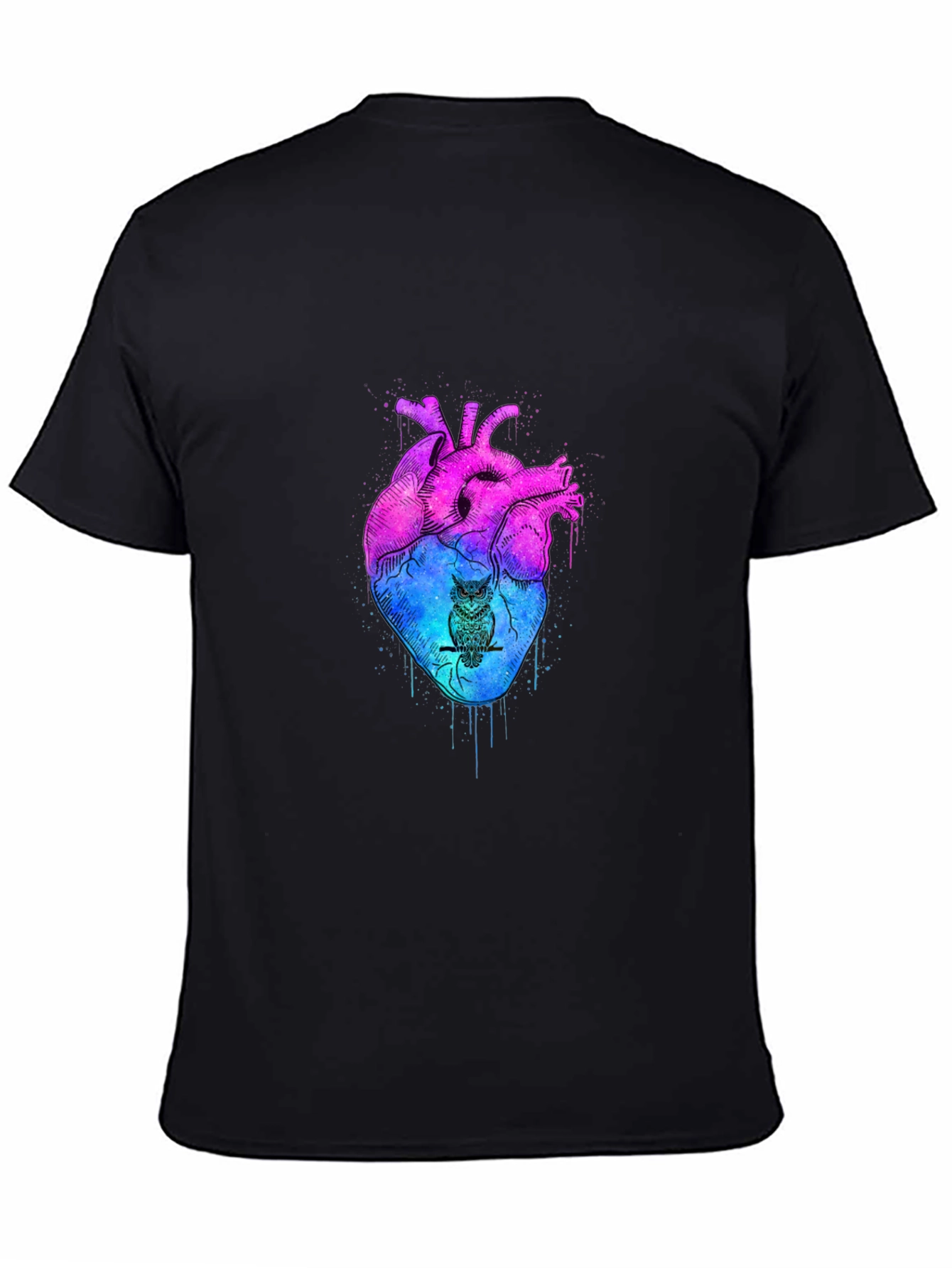 Artistic Heart & Owl Graphic Tee - Unique Design