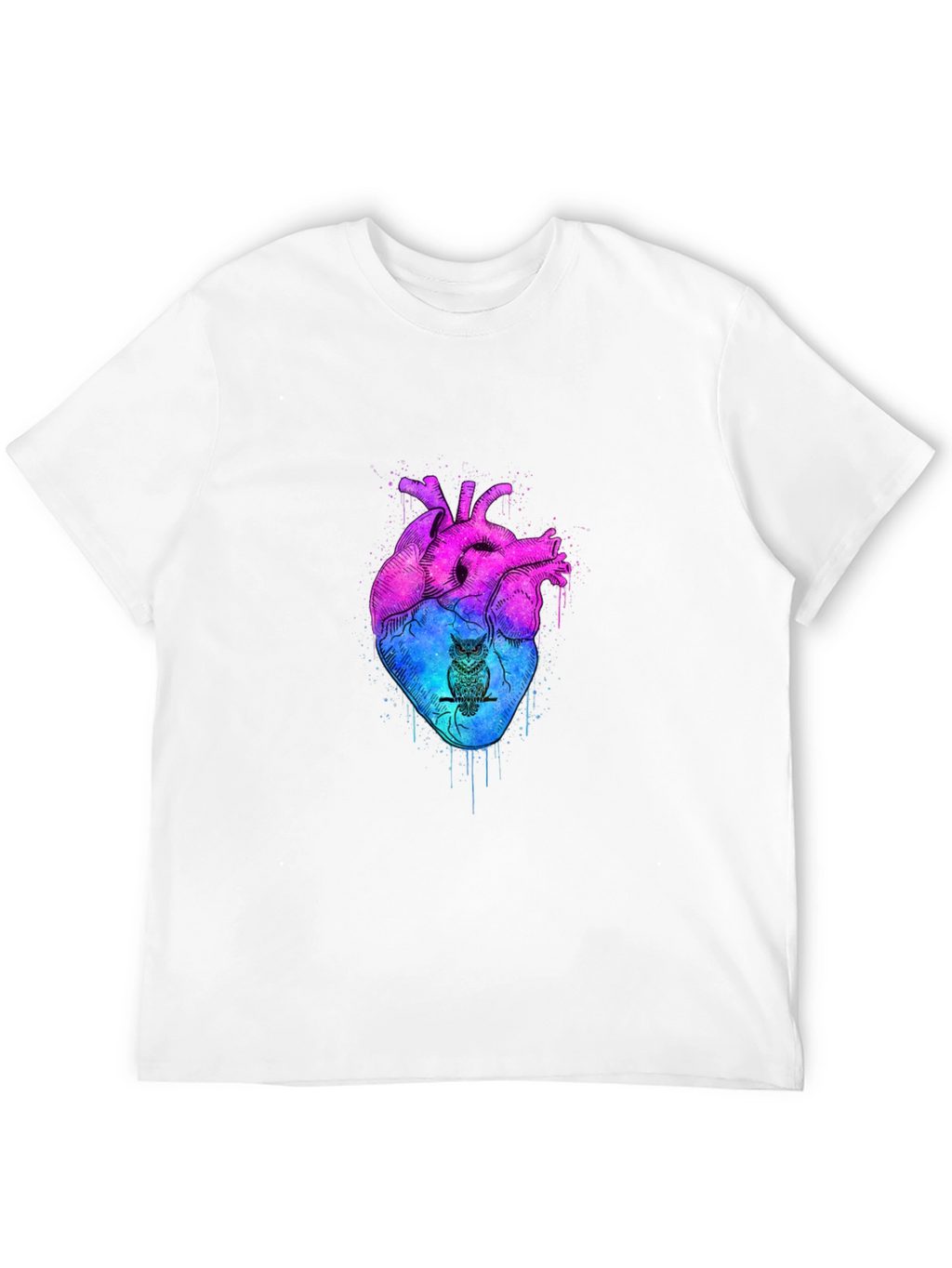 Artistic Heart & Owl Graphic Tee - Unique Design