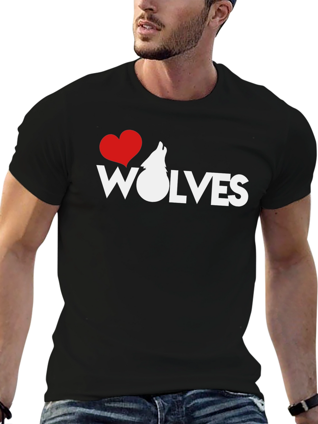 I Heart Wolves Black Graphic T-Shirt