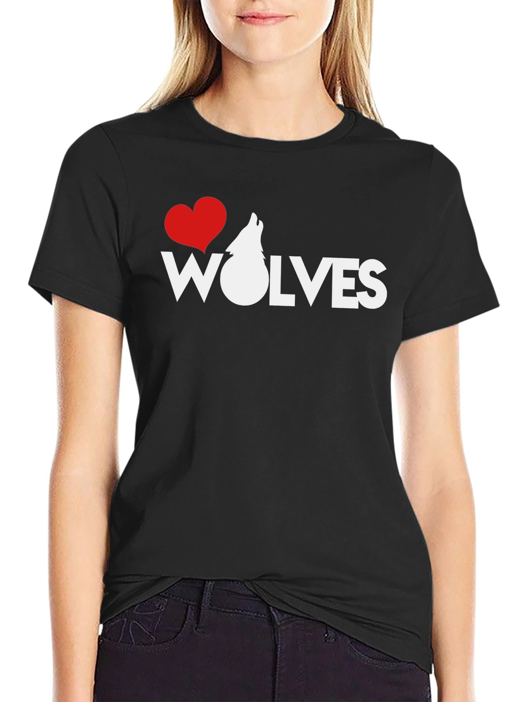 I Heart Wolves Black Graphic T-Shirt