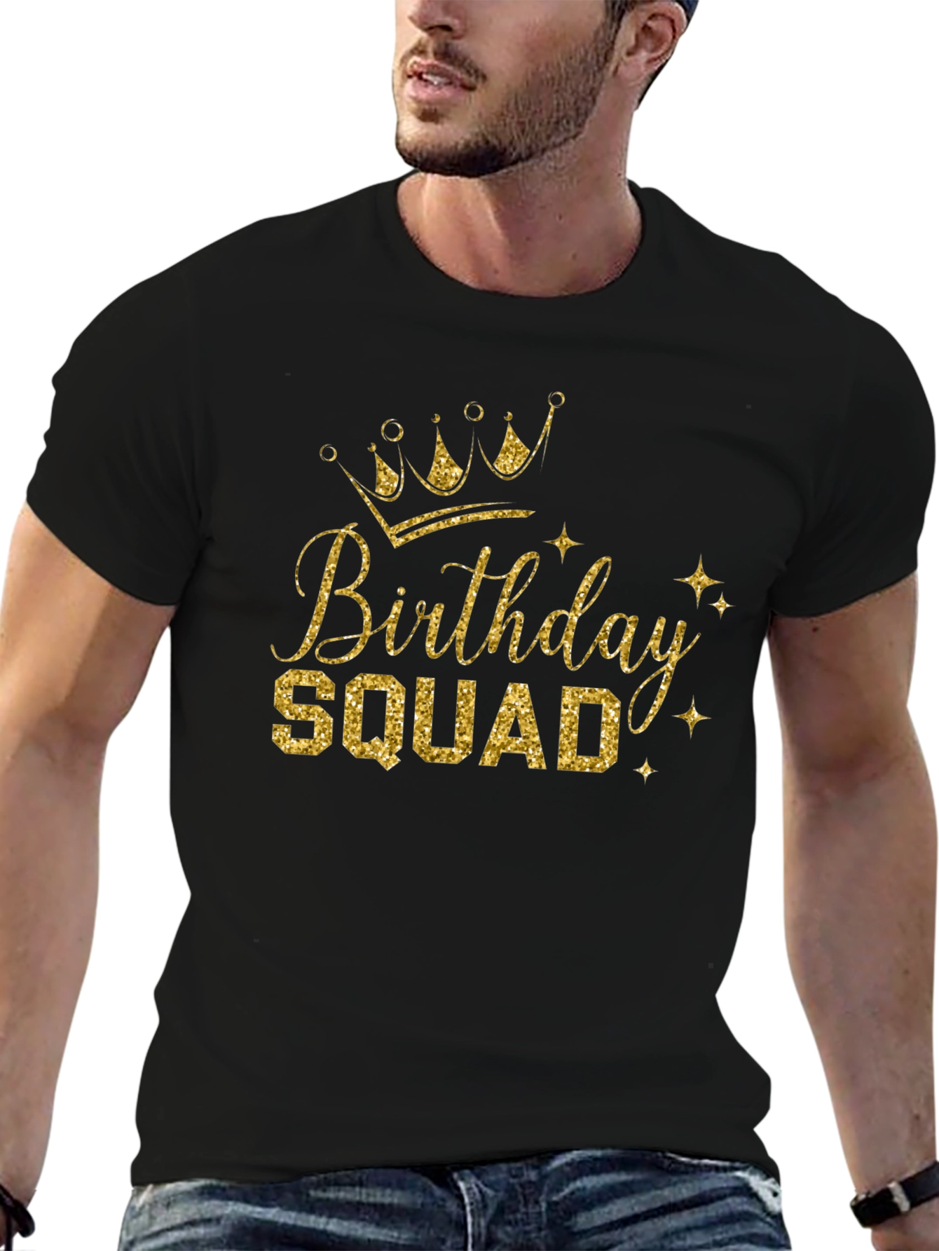 Birthday Squad Tee - Gold Glitter Print