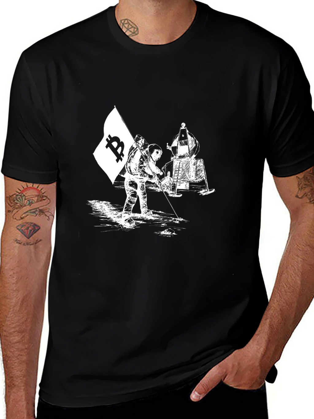 Bitcoin Moon Landing Graphic T-Shirt