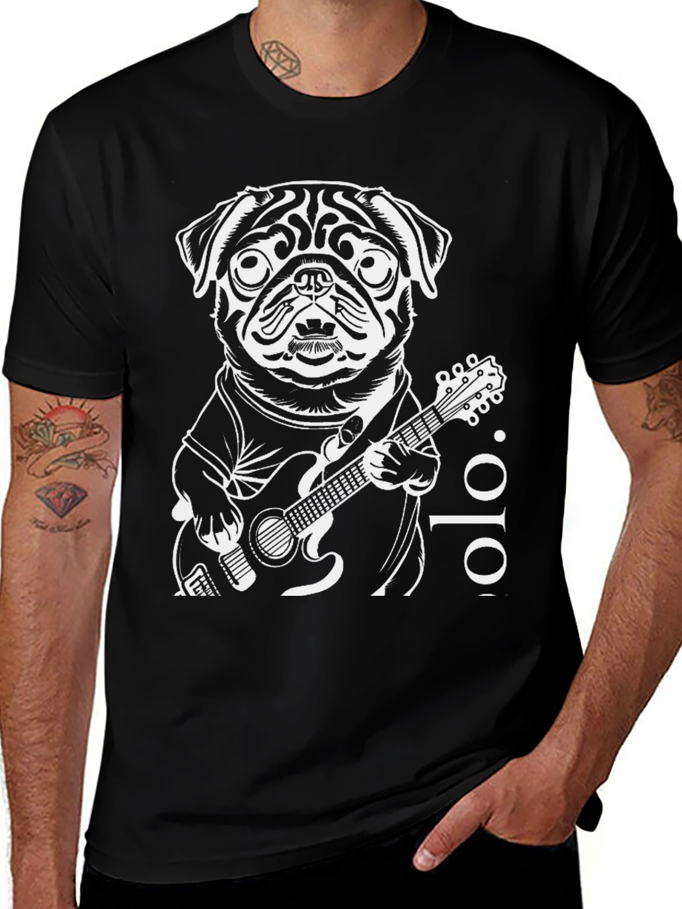 Pug Guitarist Black T-Shirt