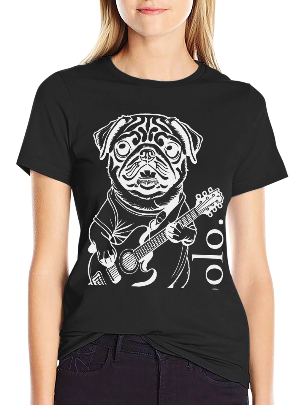 Pug Guitarist Black T-Shirt