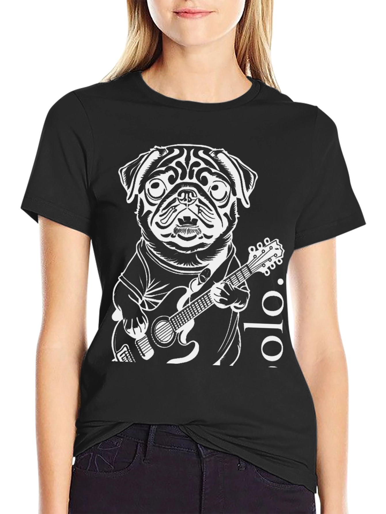 Pug Guitarist Black T-Shirt