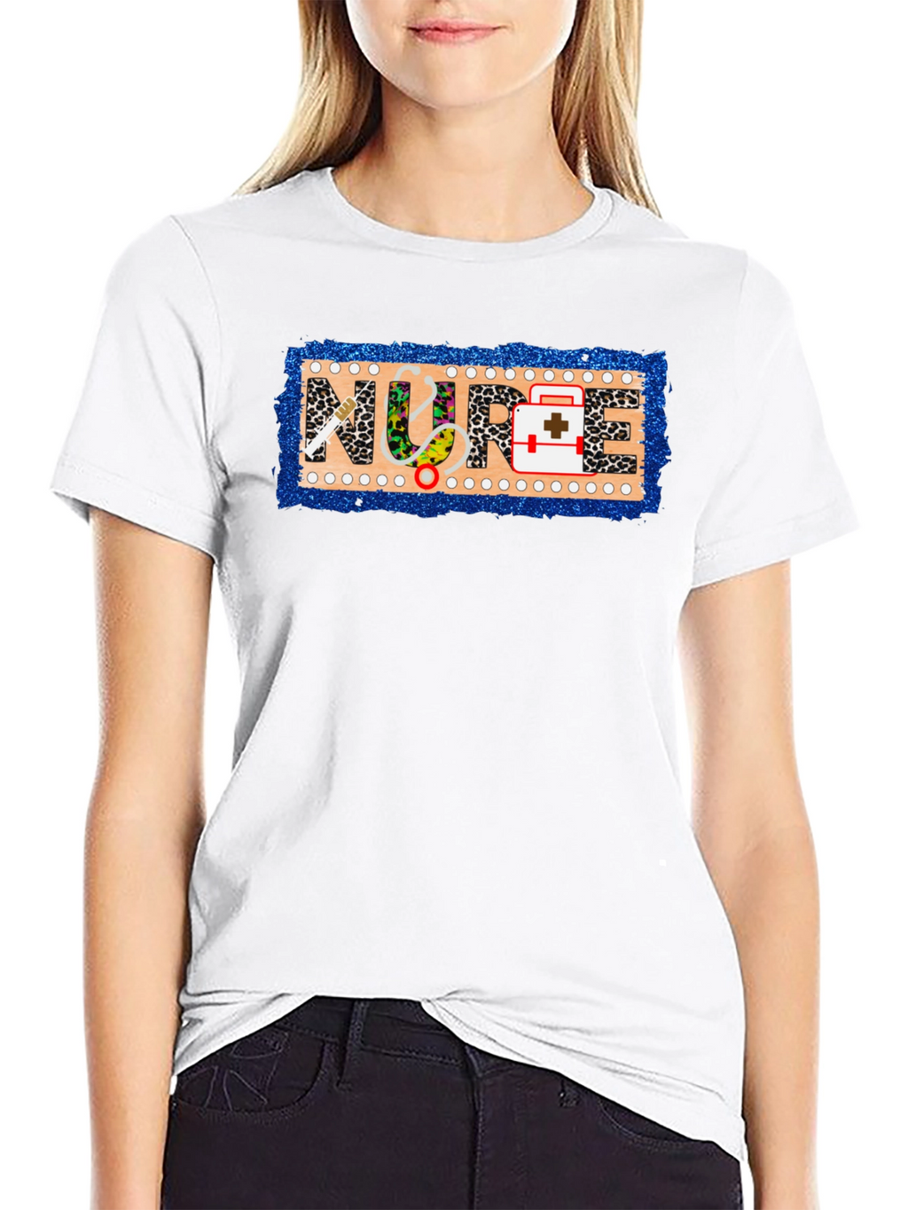 Nurse Novelty T-Shirt - Leopard Print Medical Design