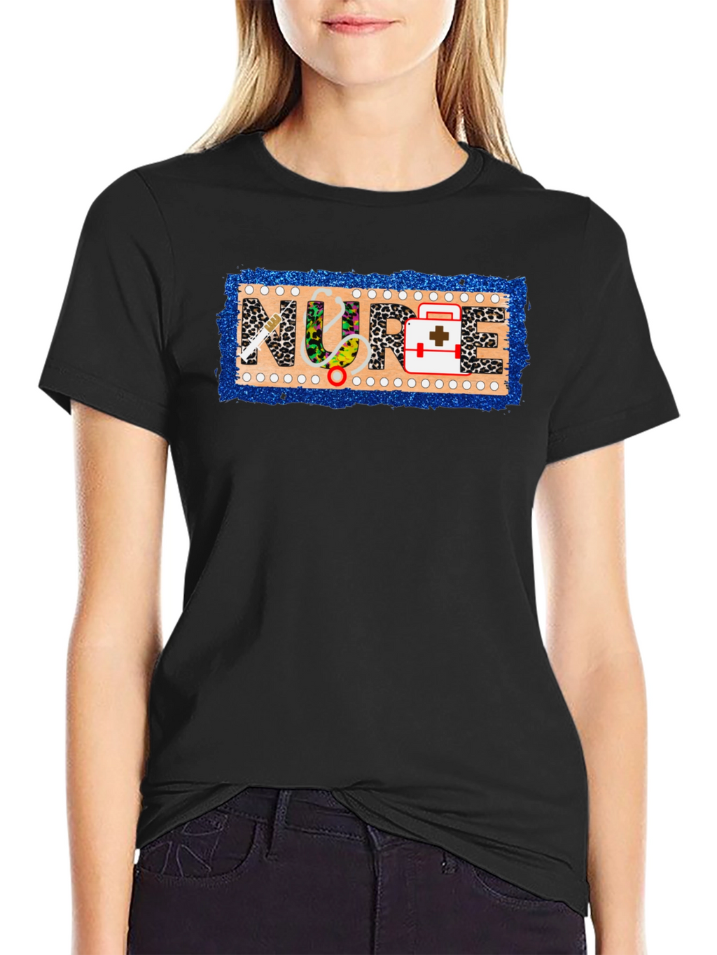 Nurse Novelty T-Shirt - Leopard Print Medical Design