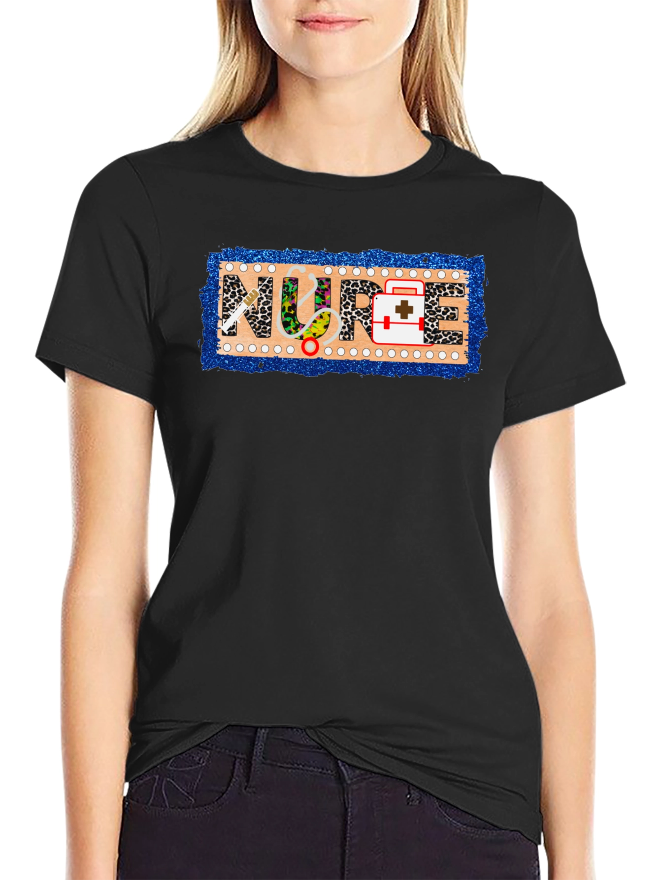 Nurse Novelty T-Shirt - Leopard Print Medical Design
