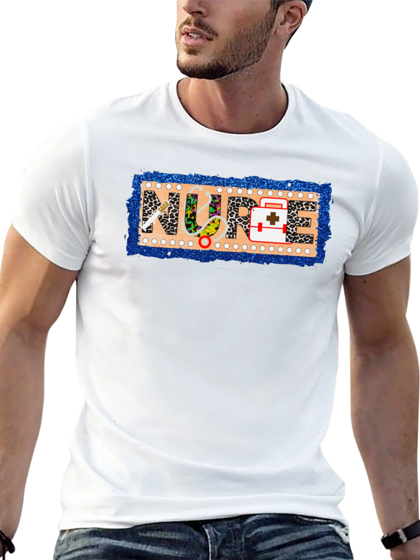Nurse Novelty T-Shirt - Leopard Print Medical Design