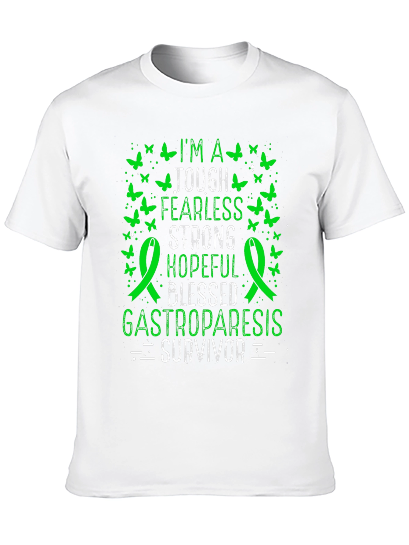 Gastroparesis Survivor T-Shirt - Green Butterfly Design