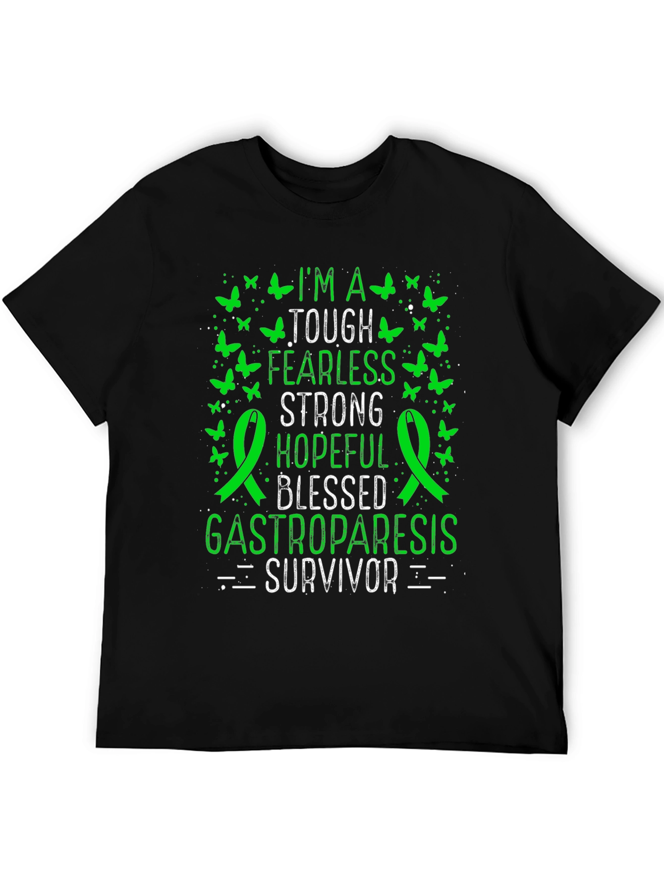 Gastroparesis Survivor T-Shirt - Green Butterfly Design
