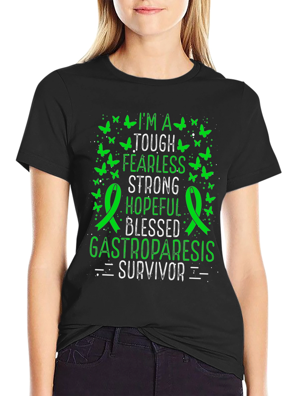 Gastroparesis Survivor T-Shirt - Green Butterfly Design