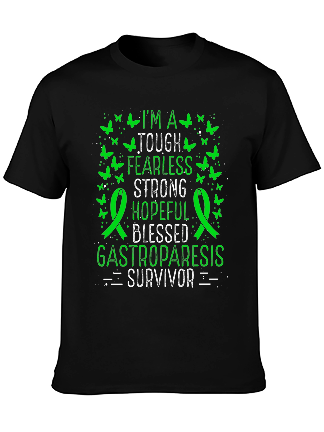 Gastroparesis Survivor T-Shirt - Green Butterfly Design