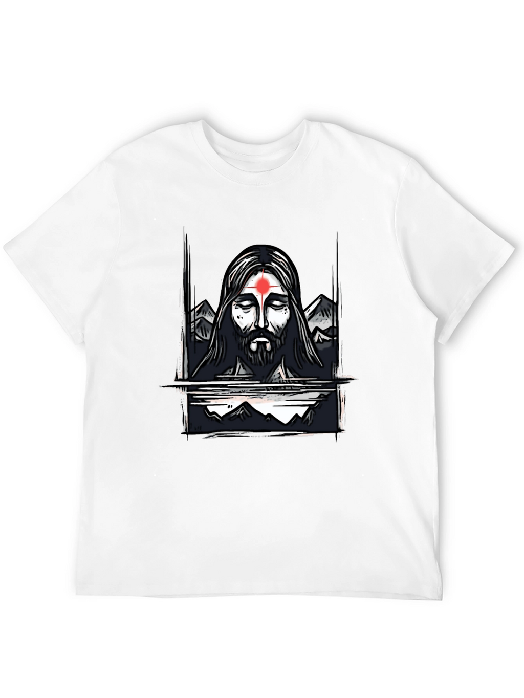 Spiritual Graphic Tee - Meditating Figure with Mountain Design