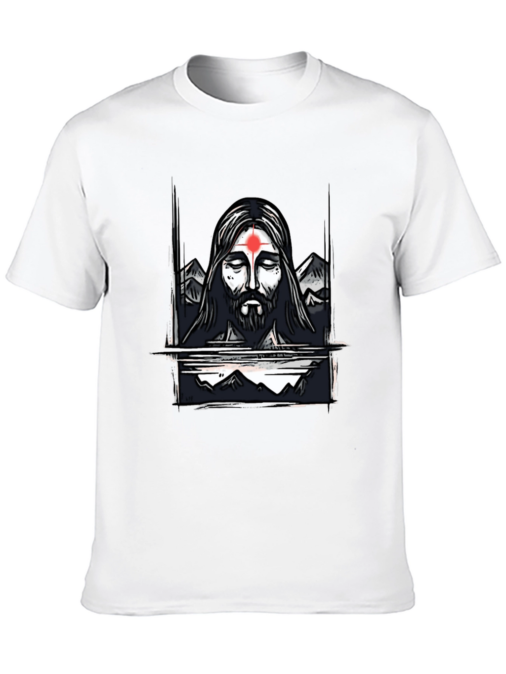 Spiritual Graphic Tee - Meditating Figure with Mountain Design