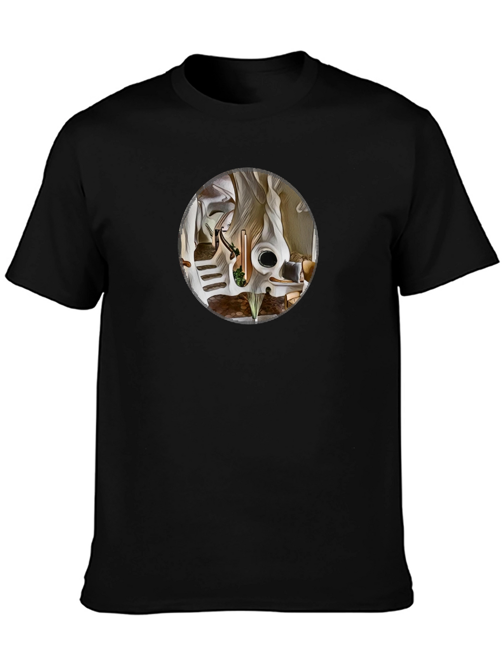 Abstract Circle Graphic Tee - Black Cotton Shirt