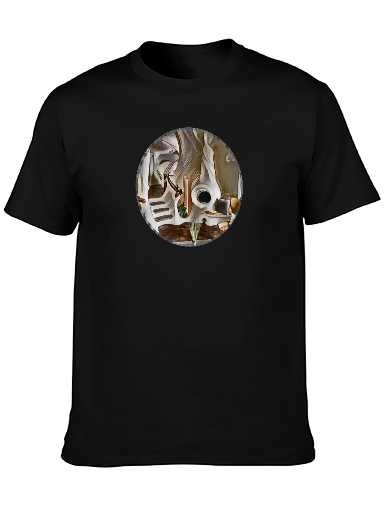 Abstract Circle Graphic Tee - Black Cotton Shirt