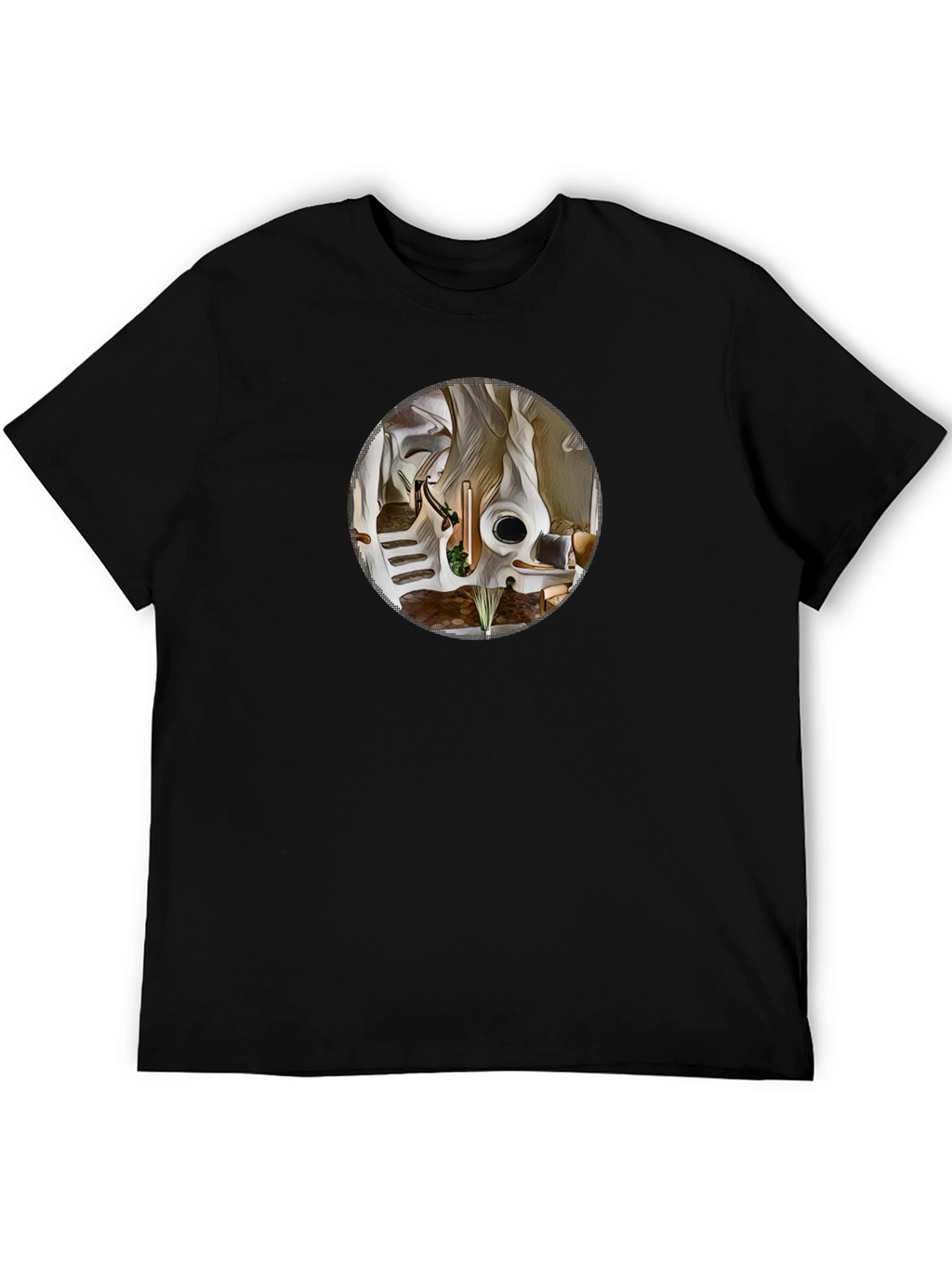 Abstract Circle Graphic Tee - Black Cotton Shirt