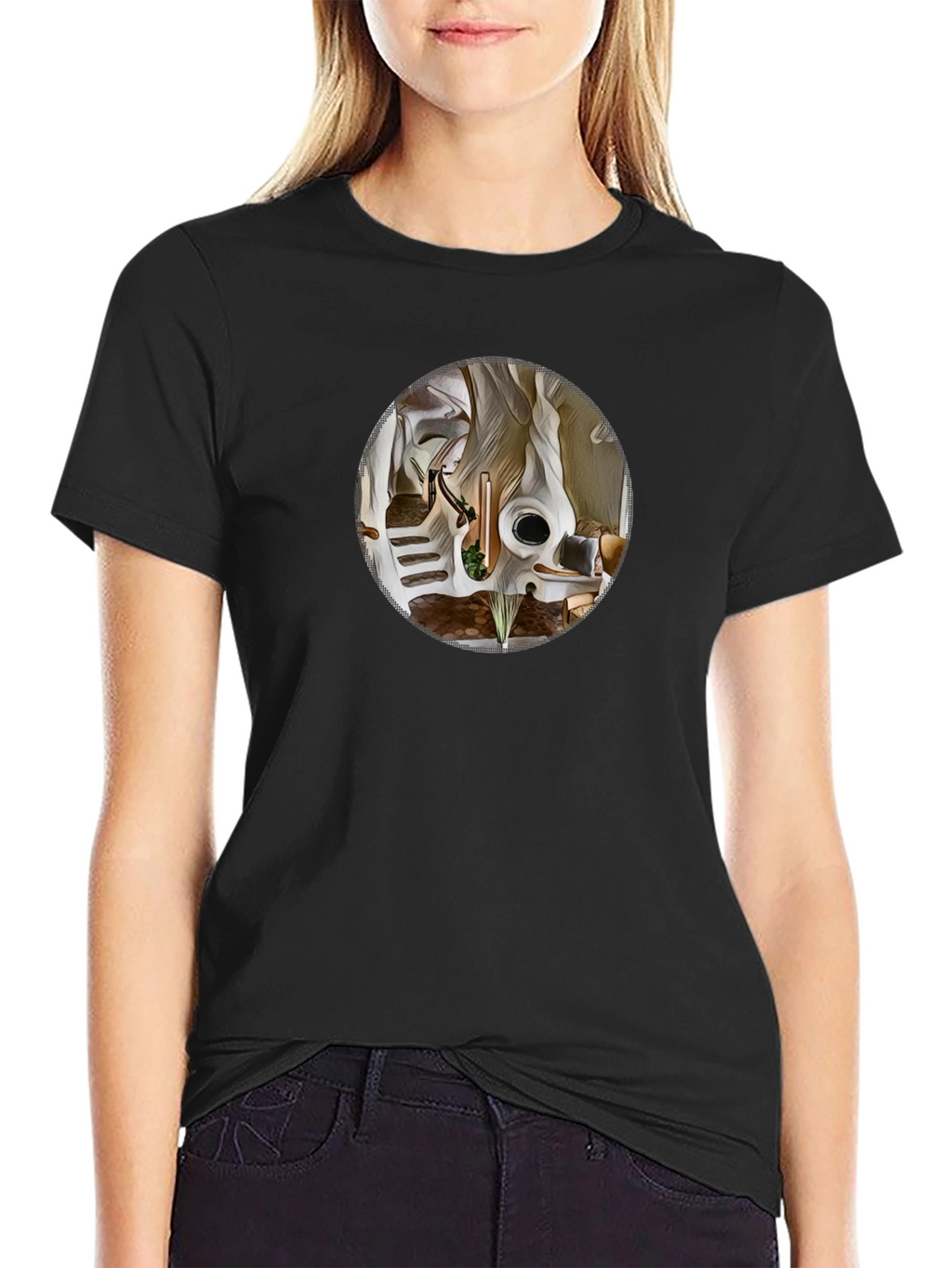 Abstract Circle Graphic Tee - Black Cotton Shirt