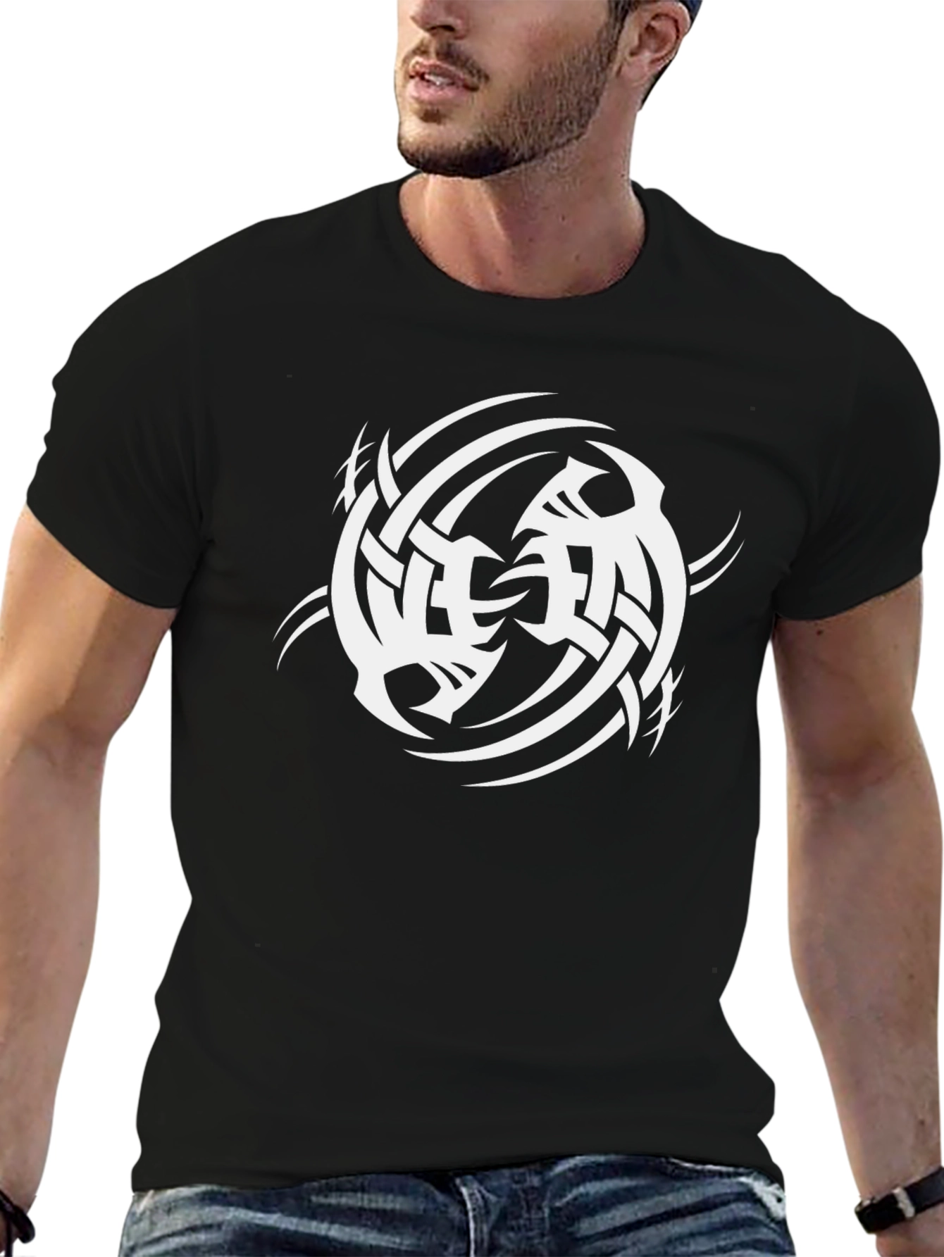 Tribal Symbol Graphic Print Black T-Shirt