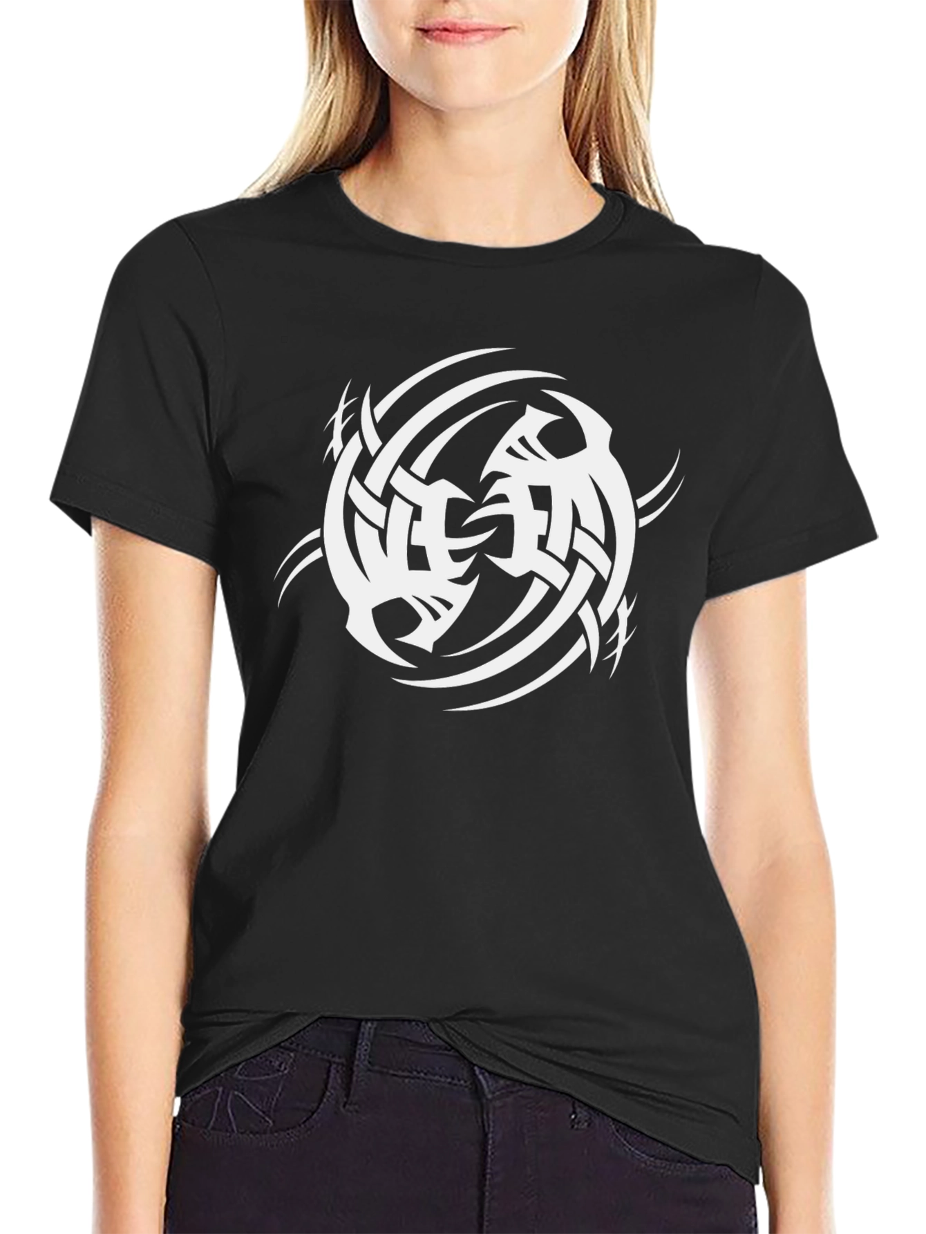 Tribal Symbol Graphic Print Black T-Shirt