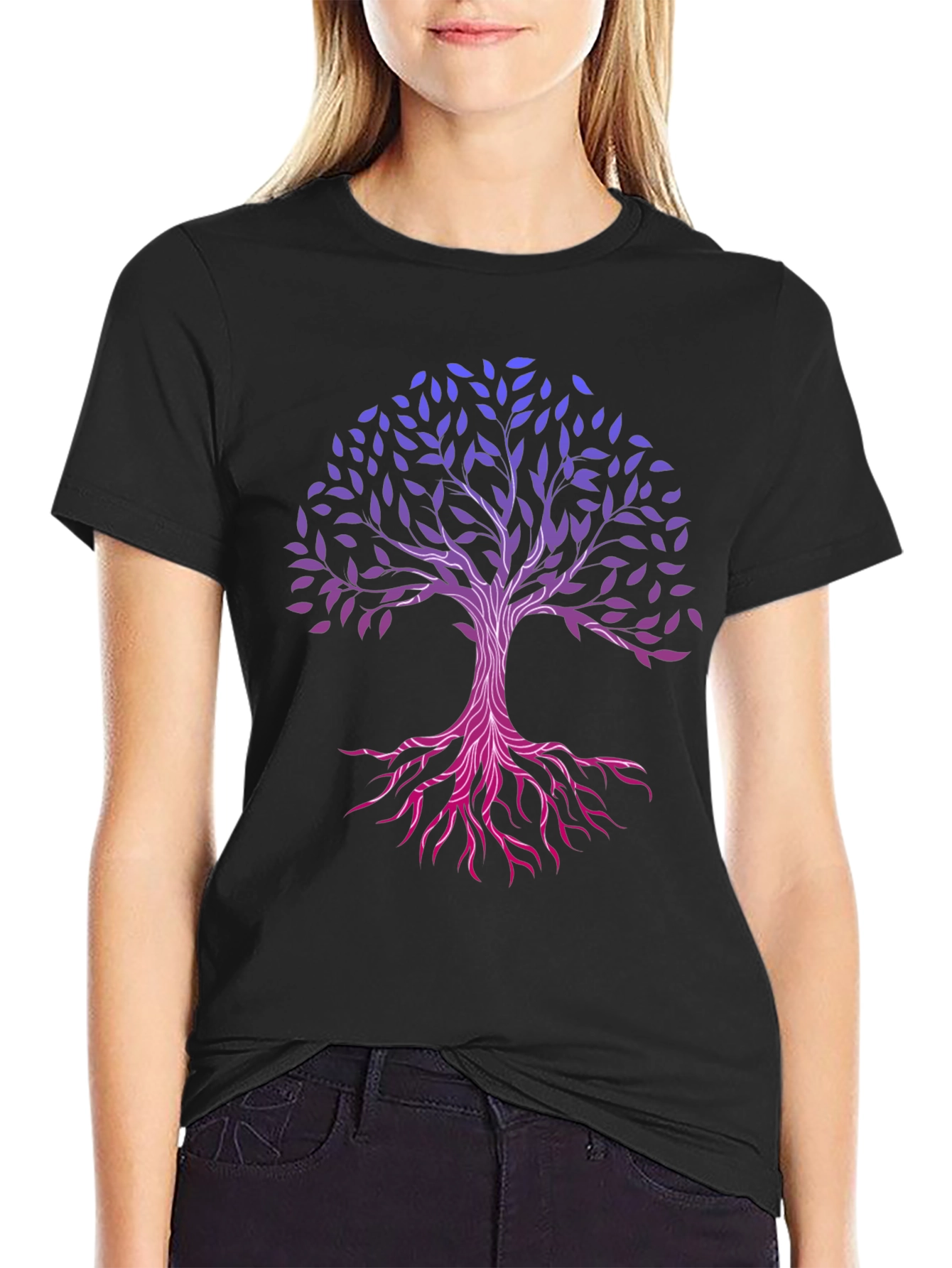 Tree of Life Graphic Tee - Black Cotton Casual Shirt
