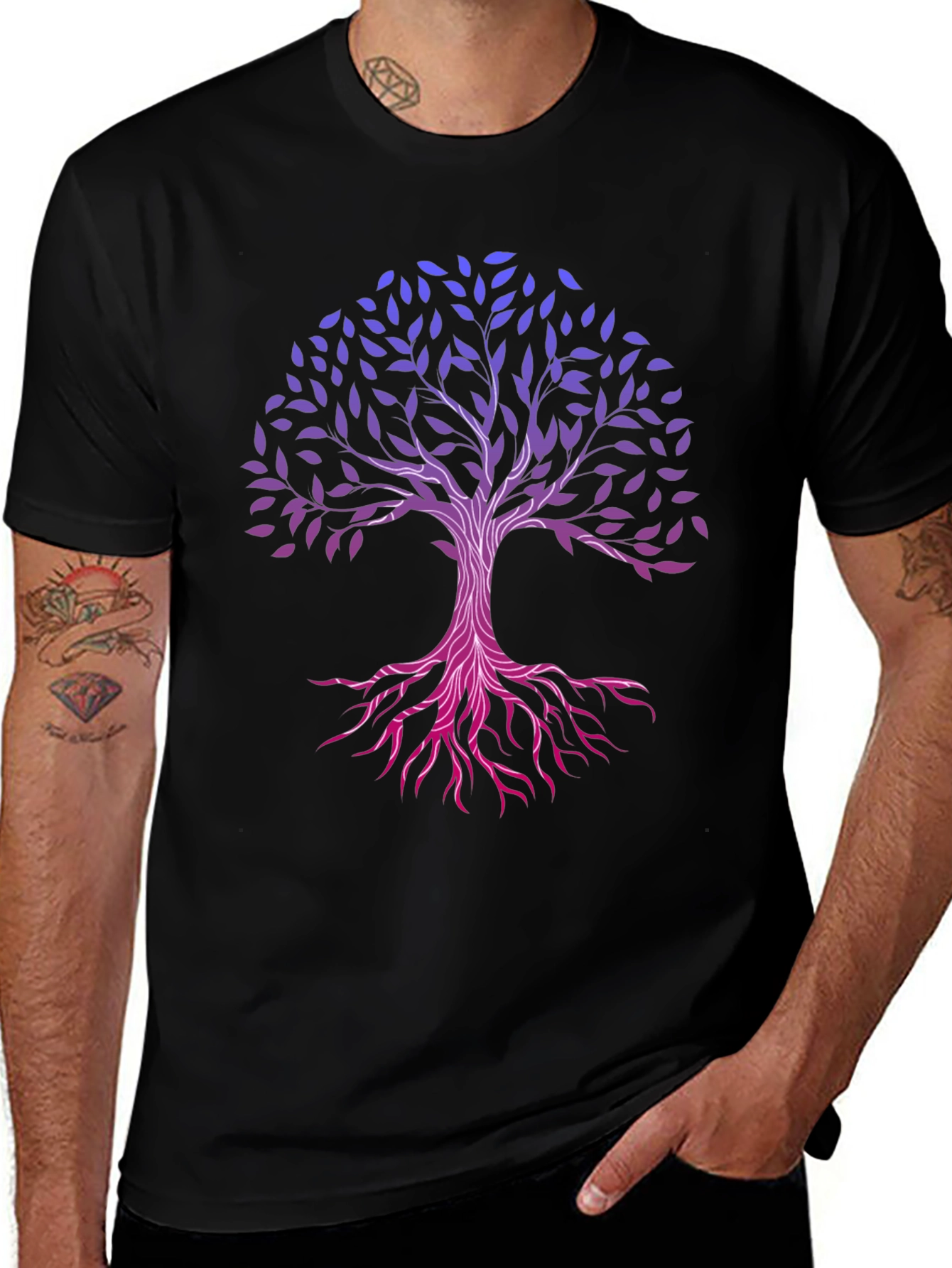 Tree of Life Graphic Tee - Black Cotton Casual Shirt