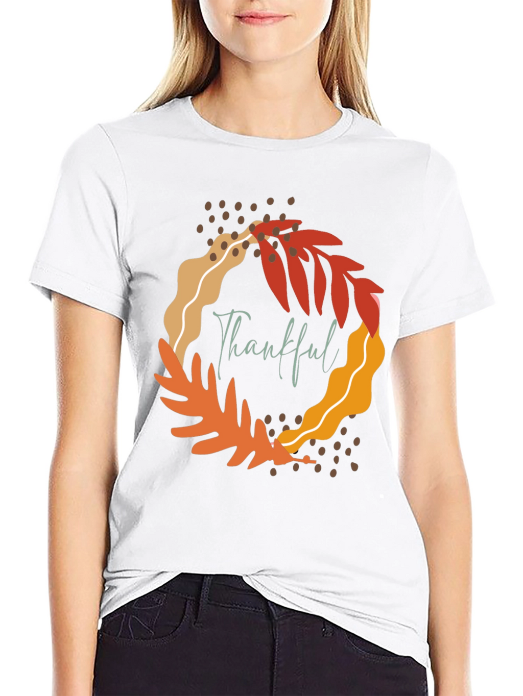 Thankful Leaf Wreath Graphic Tee - Fall Season Apparel