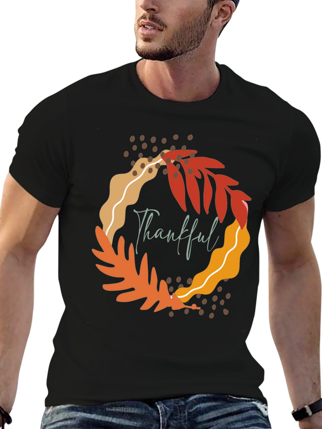 Thankful Leaf Wreath Graphic Tee - Fall Season Apparel