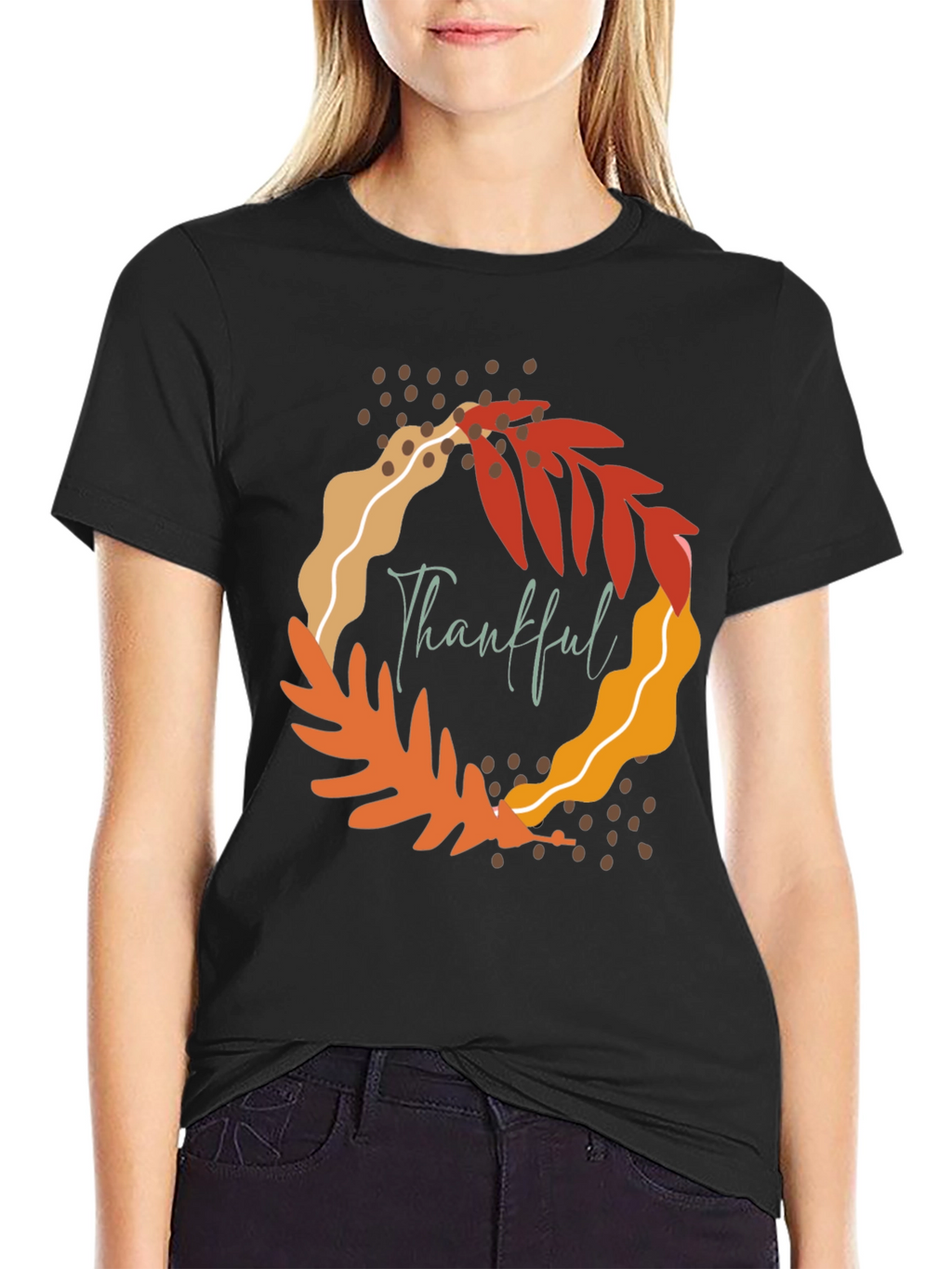 Thankful Leaf Wreath Graphic Tee - Fall Season Apparel