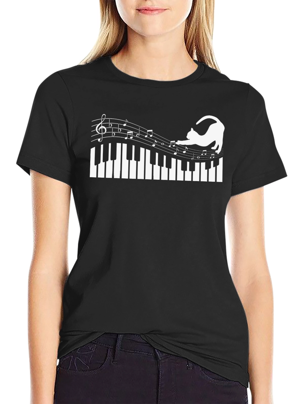 Musical Cat Piano T-Shirt - Black