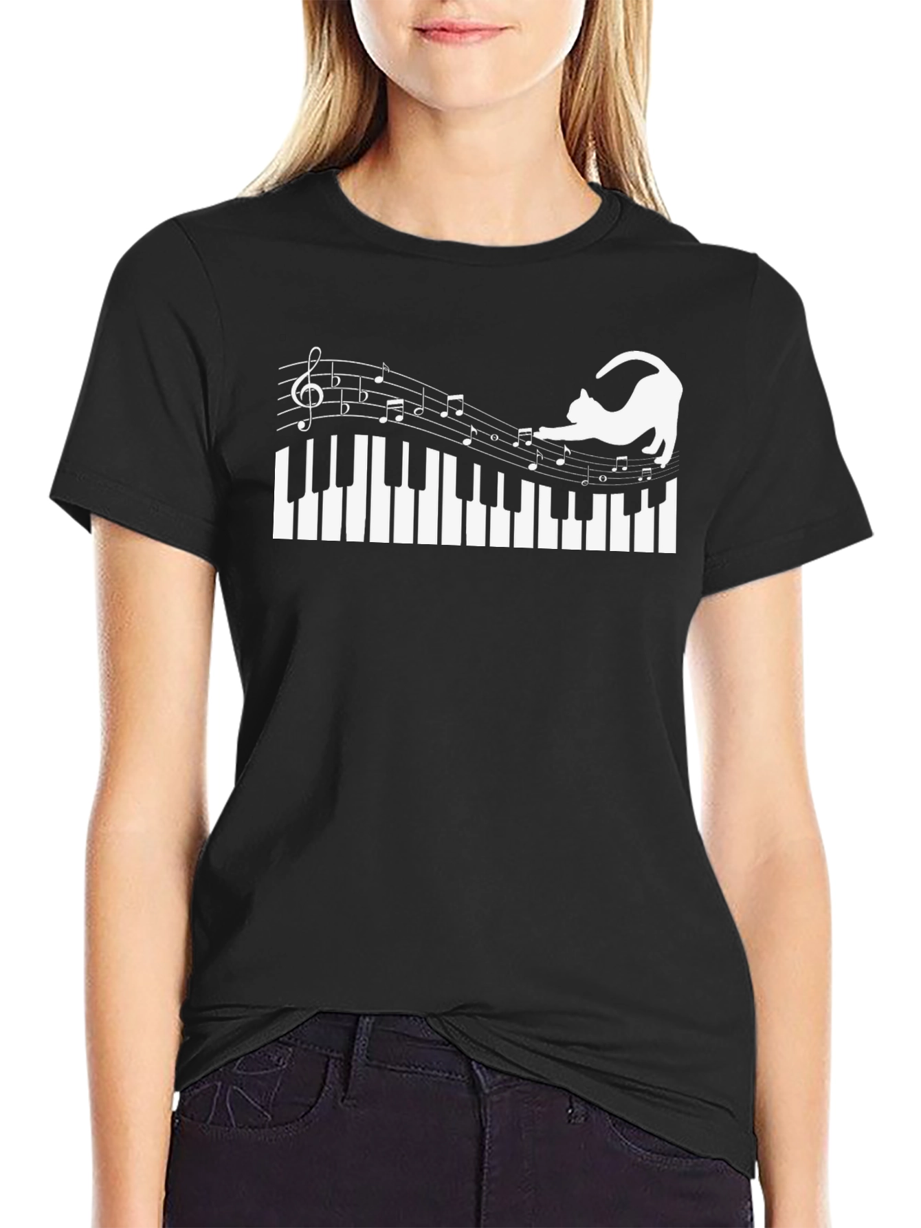 Musical Cat Piano T-Shirt - Black
