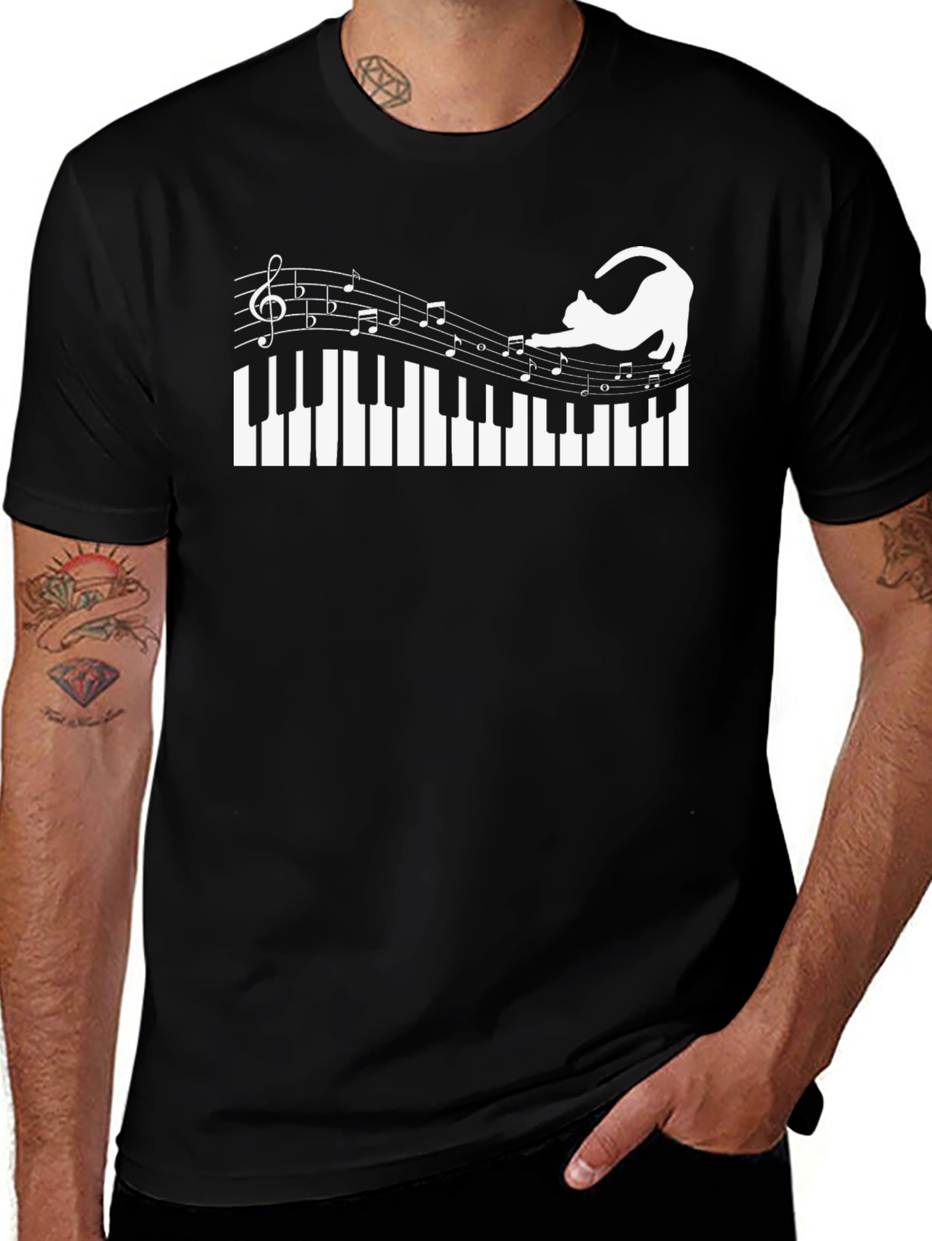 Musical Cat Piano T-Shirt - Black