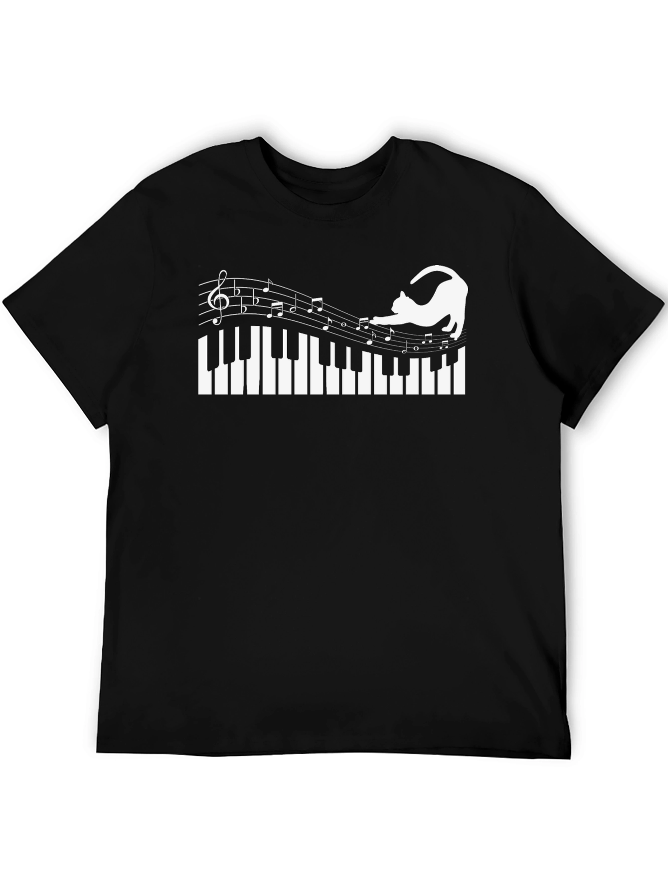 Musical Cat Piano T-Shirt - Black