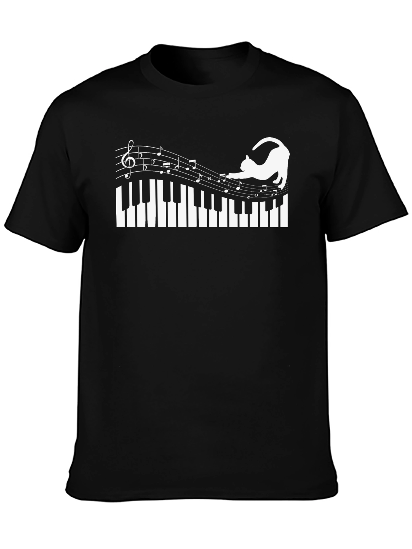 Musical Cat Piano T-Shirt - Black