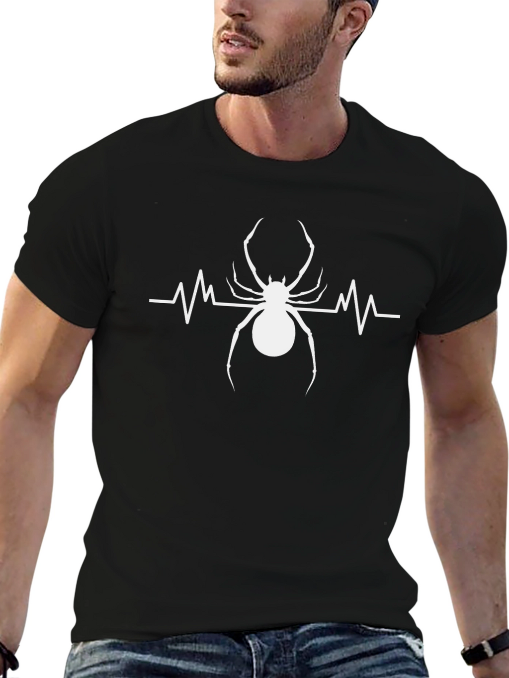 Spider Heartbeat Graphic Tee - Black Cotton T-Shirt