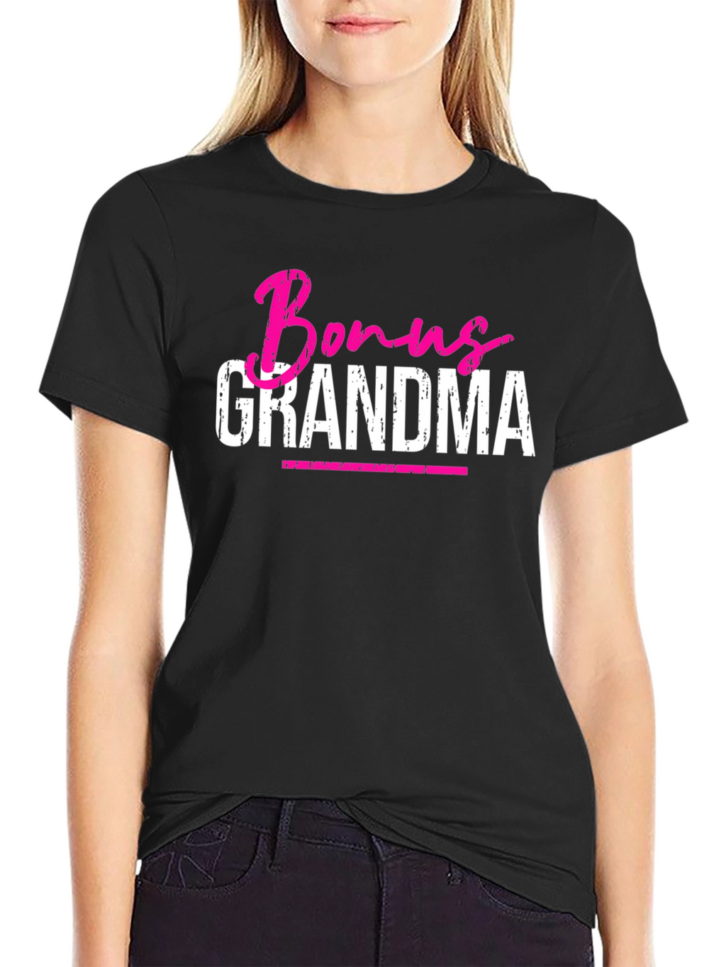 Bonus Grandma Graphic T-Shirt - Pink & White