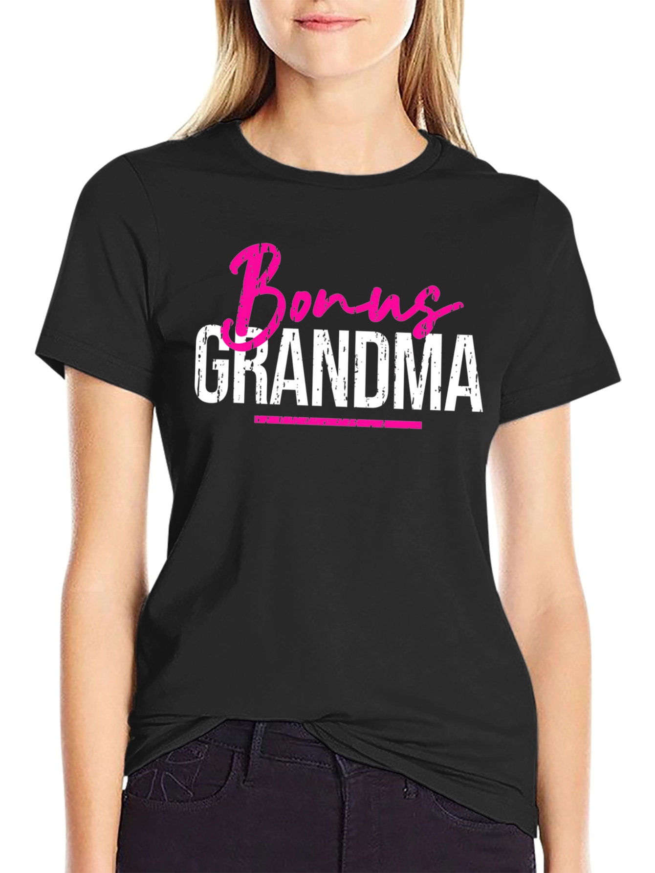 Bonus Grandma Graphic T-Shirt - Pink & White