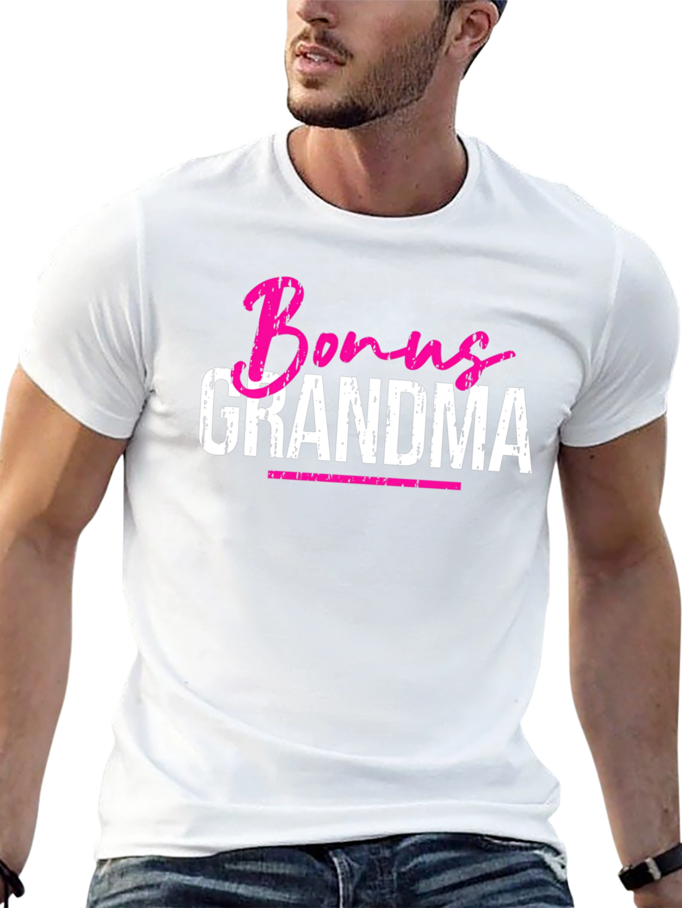 Bonus Grandma Graphic T-Shirt - Pink & White