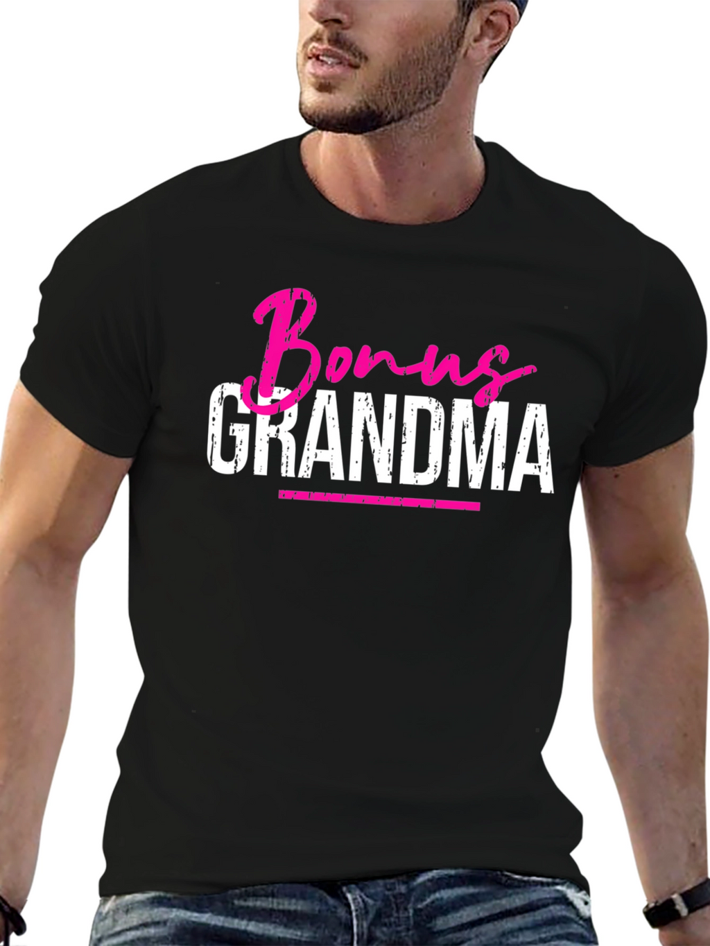 Bonus Grandma Graphic T-Shirt - Pink & White