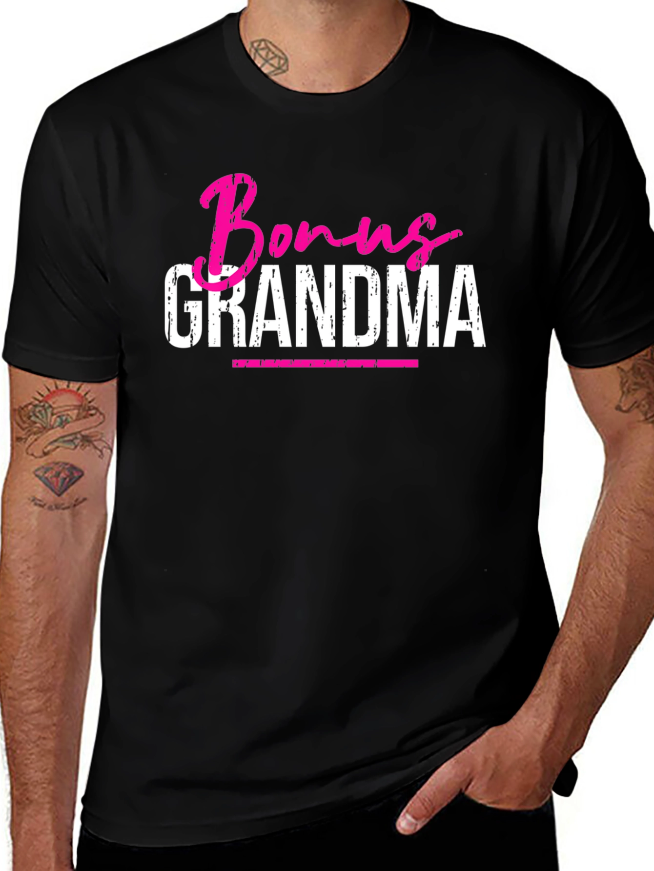 Bonus Grandma Graphic T-Shirt - Pink & White