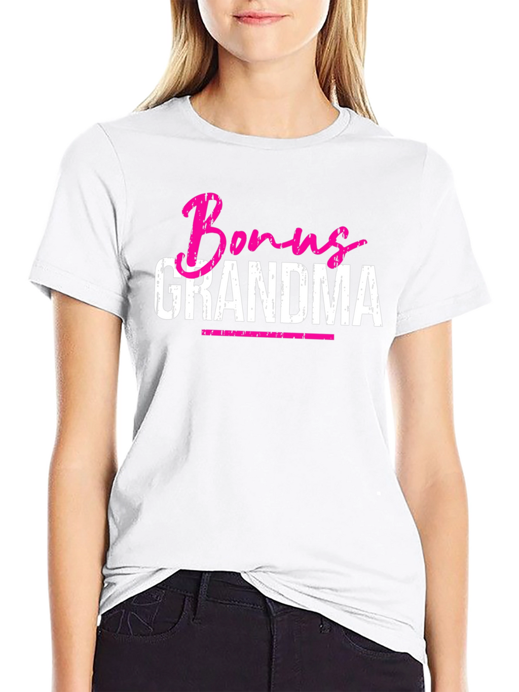 Bonus Grandma Graphic T-Shirt - Pink & White