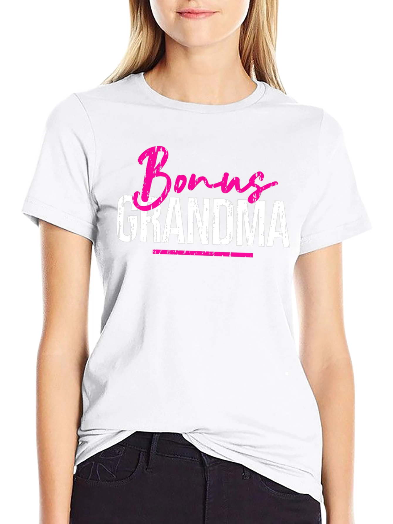 Bonus Grandma Graphic T-Shirt - Pink & White