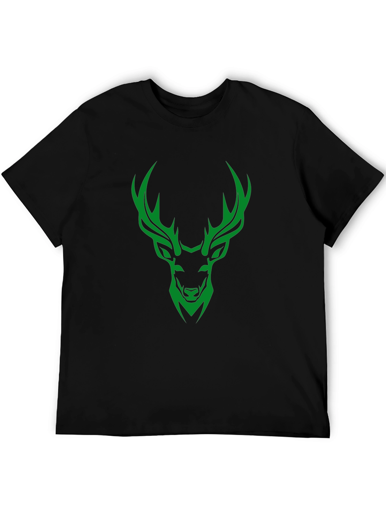 Green Deer Graphic Print Mens Black T-Shirt