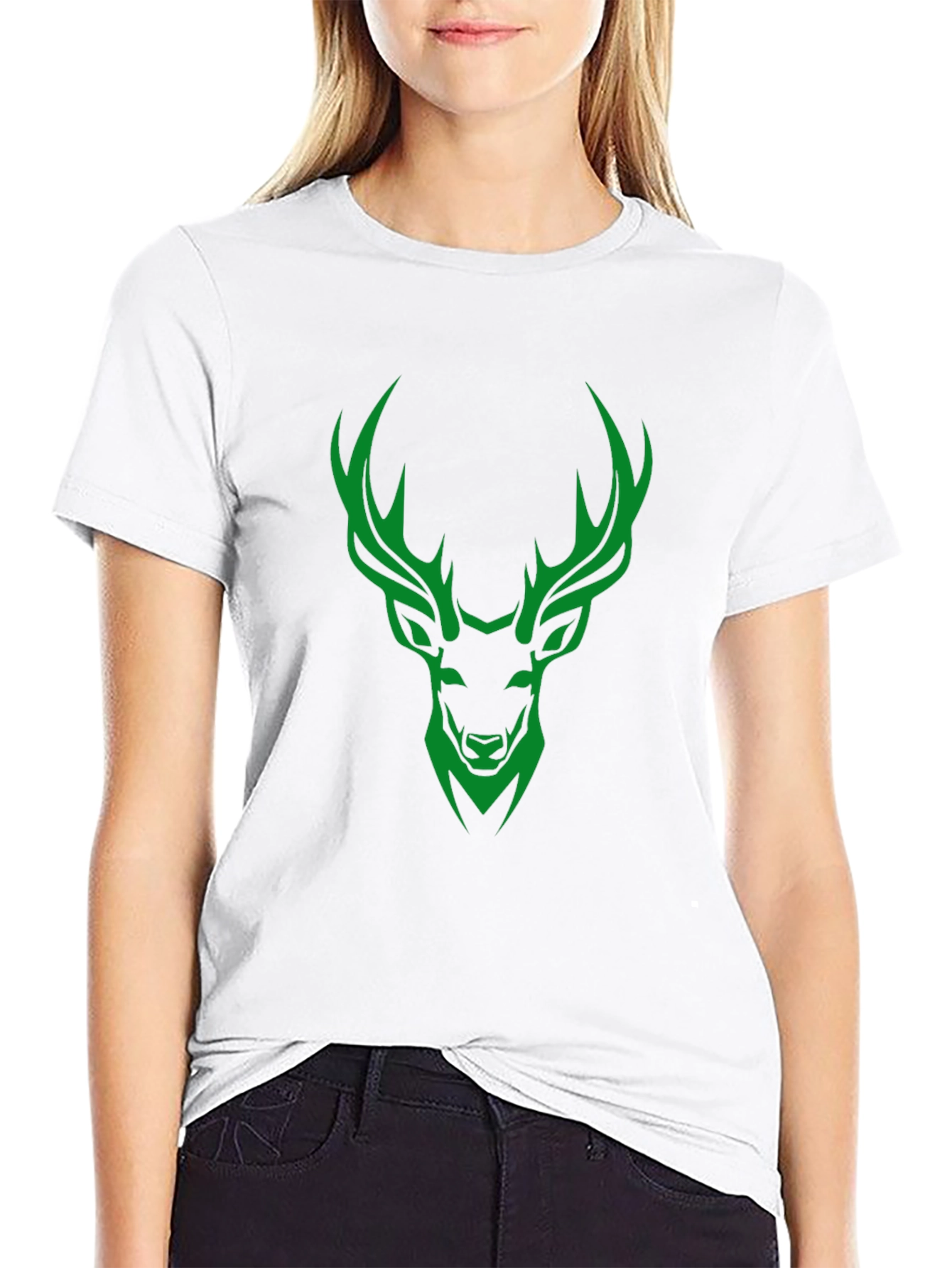 Green Deer Graphic Print Mens Black T-Shirt