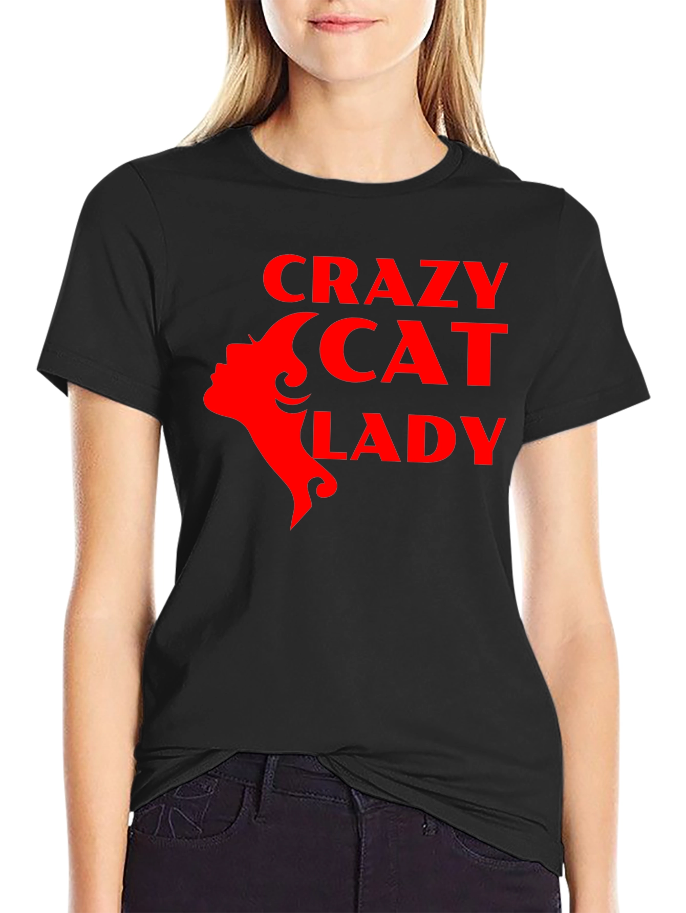 Crazy Cat Lady Graphic T-Shirt - Red Print on Black